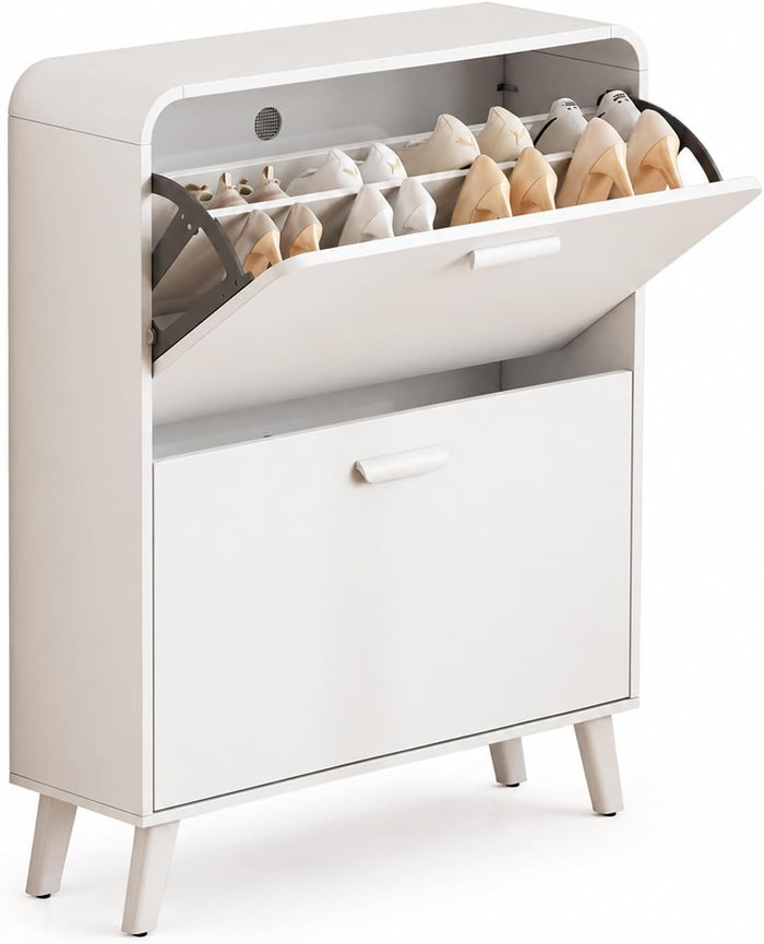 2 Tier Slim Shoe Cabinet with Flip Drawers, Entryway Shoe Storage
