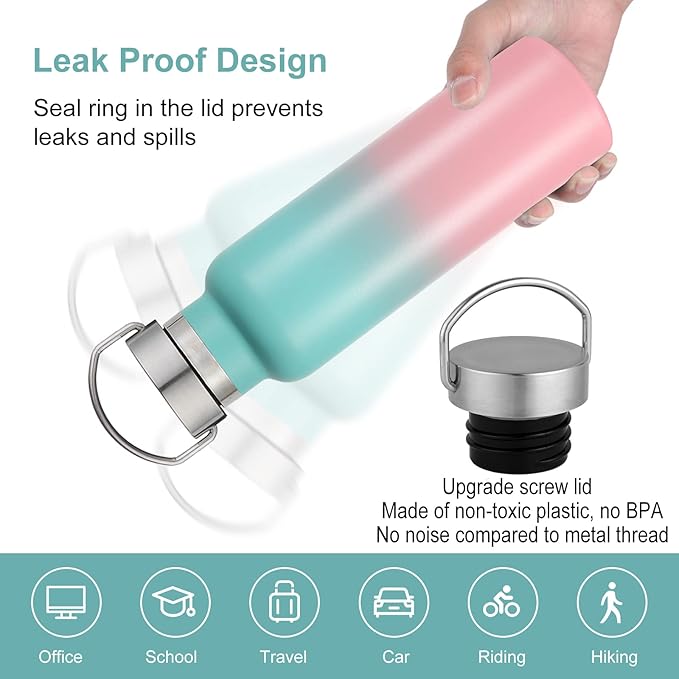 Neihepal 20 oz Insulated Water Bottles Bulk 2 Pack, Stainless Steel Double Wall - Image 4