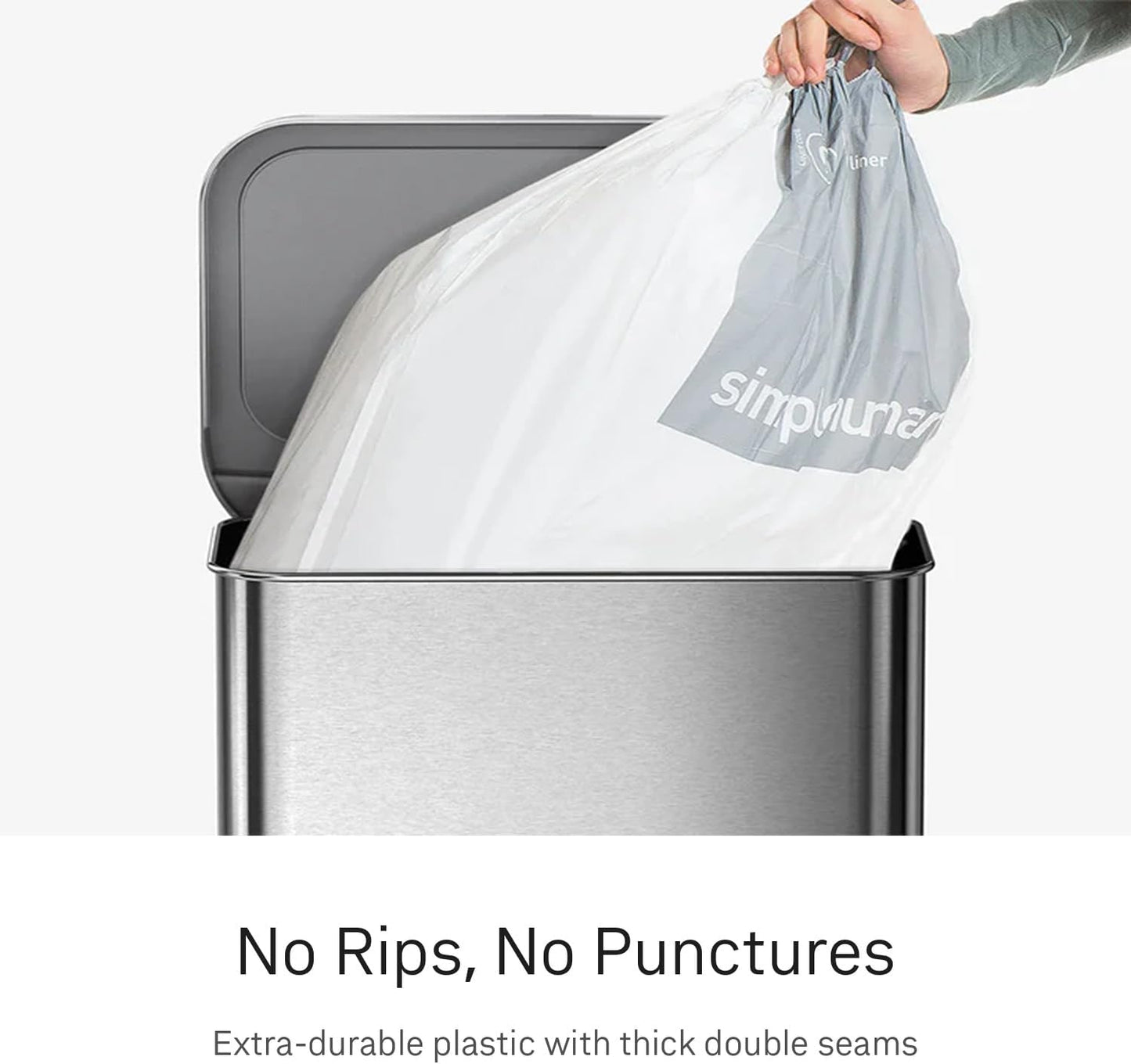 simplehuman Code M 100 Count Custom Fit Liners, Drawstring Kitchen Trash Bags, One-by-One Mess-Free Dispense, Extra Thick & Double Seamed, 50% PCR Plastic, 40-45 Liter / 11-12 Gallon, White