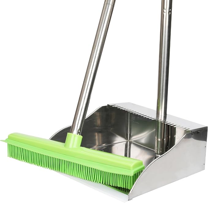 Rubber Broom and Dustpan Set, Pet Hair Removal Rubber Broom by CHANHOO
