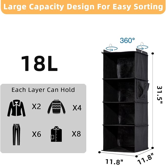2 Packs Hanging Closet Organizer, 4-Shelf Closet Organizers and Storage - Image 2