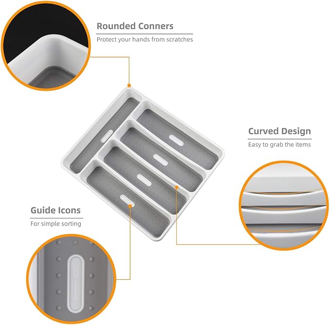 LeMuna Silverware Tray for Drawer, Plastic Cutlery Tray Kitchen Drawer Organizer - Image 5