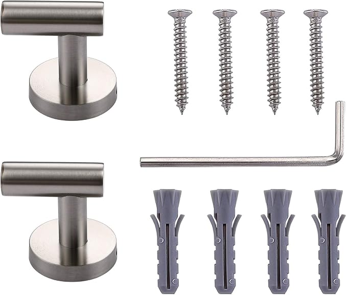 TASTOS Bathroom Towel Hooks Brushed Nickel, 2 Pack Stainless Steel Robe Coat - Image 6