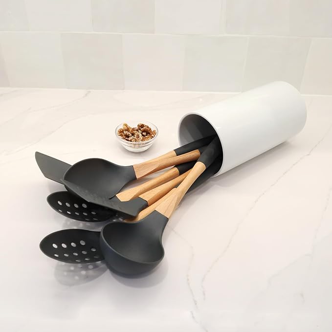 Beille 5pc Dark Grey Nylon Wooden Kitchen Utensils - Image 6
