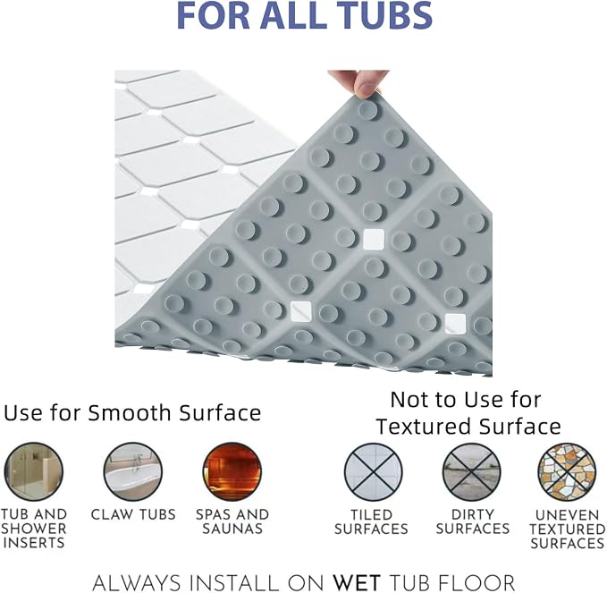 Bathtub Mat Non Slip Silicone Foldable Extra Long Tub Mat Strong Suction Cups & - Image 4