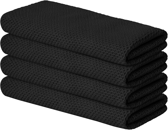 Artoid Mode 100% Cotton Black Waffle Weave Kitchen Dish Cloths, 13x28 Inch by ArtoidMode
