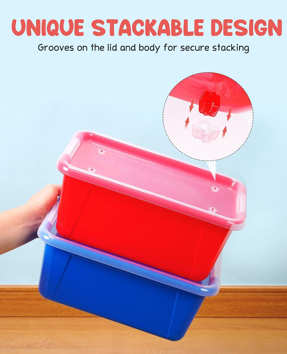 GAMENOTE 6 Quart Stackable Plastic Storage Bins with Lids,12 Pack, Colorful