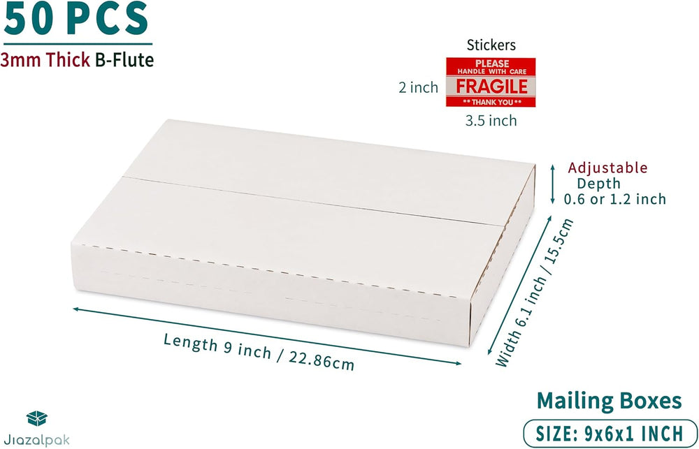 9x6x1 Inch Shipping Boxes for DVDs, CDs, Books Mailing, 50 Pack