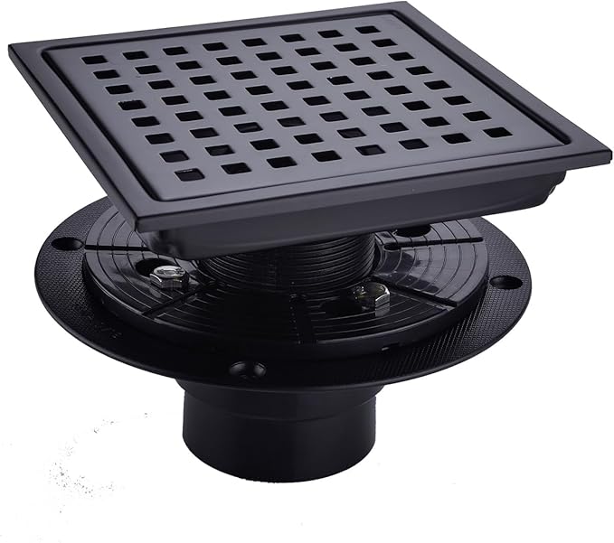 RANDOM Square Shower Drain 6 Inch Matte Black Stainless Steel Shower Floor by RANDOM