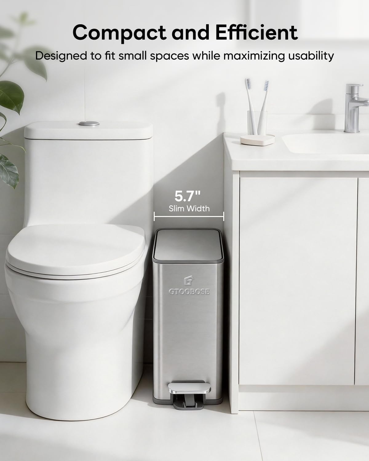 6L/1.6G Slim Bathroom Trash Can, Narrow Stainless Steel Soft-Close Step Pedal Bin with Lid, Odor-free Carbon Box, Removable Inner Bucket, Matte Small Waste Bin for Bedroom, Office, RV(Silver)