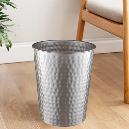 Monarch Abode Pewter Hand Hammered Metal Wastebasket - Image 6