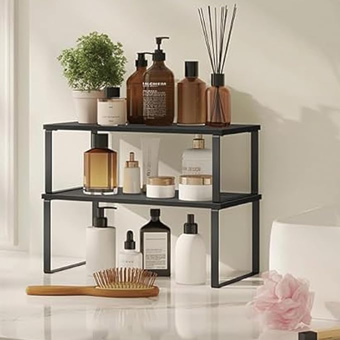 Cabinet Organizer Shelf, Kitchen Counter Storage, 2-Piece Set, Stackable Spice - Image 7