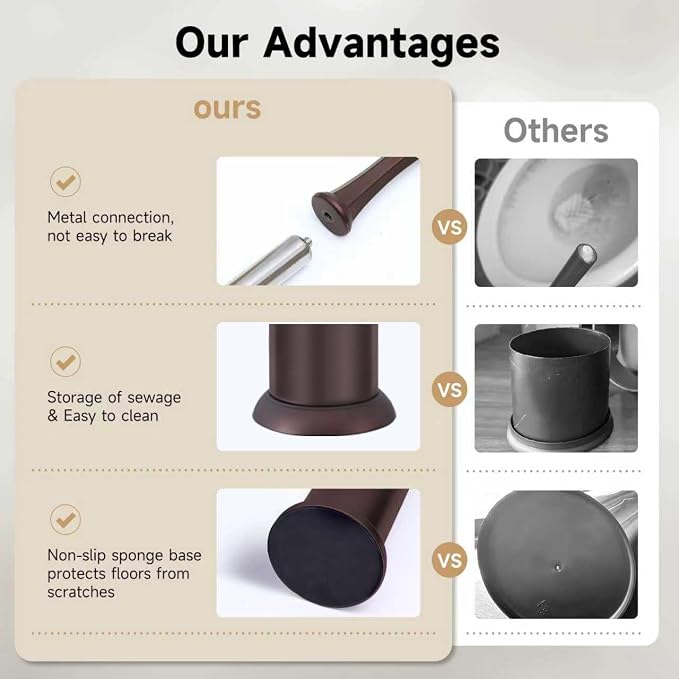 Bronze Toilet Brush and Holder，Extra Long Handled Toilet Brush - Image 6
