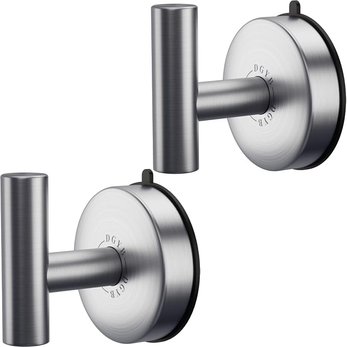 DGYB Large Suction Cup Hooks for Shower Set of 2 Brushed Nickel Towel Hooks for by DGYB