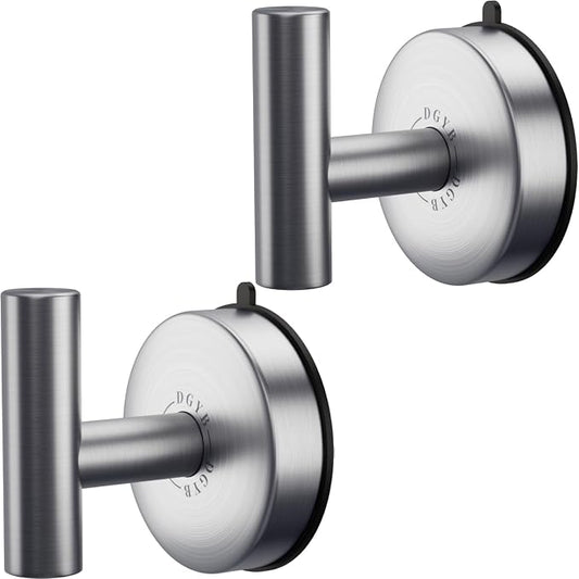 DGYB Large Suction Cup Hooks for Shower Set of 2 Brushed Nickel Towel Hooks for by DGYB