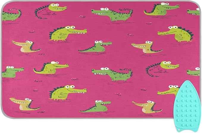 Pink Funny Crocodiles Ironing Mat Thickened Ironing Blanket Travel Portable by QwThum