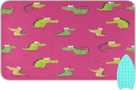 Pink Funny Crocodiles Ironing Mat Thickened Ironing Blanket Travel Portable by QwThum