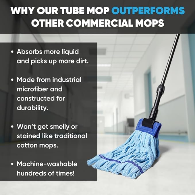 Commercial Mop Head Replacement – 1 Pack Blue Medium Microfiber Tube Mop | - Image 2