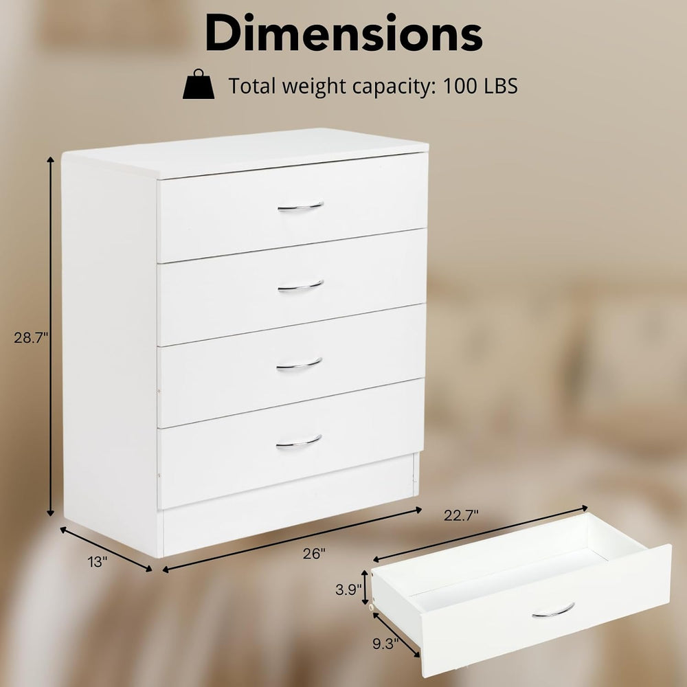 Karl home White 4 Drawer Dresser, Modern Small Chest of Drawers
