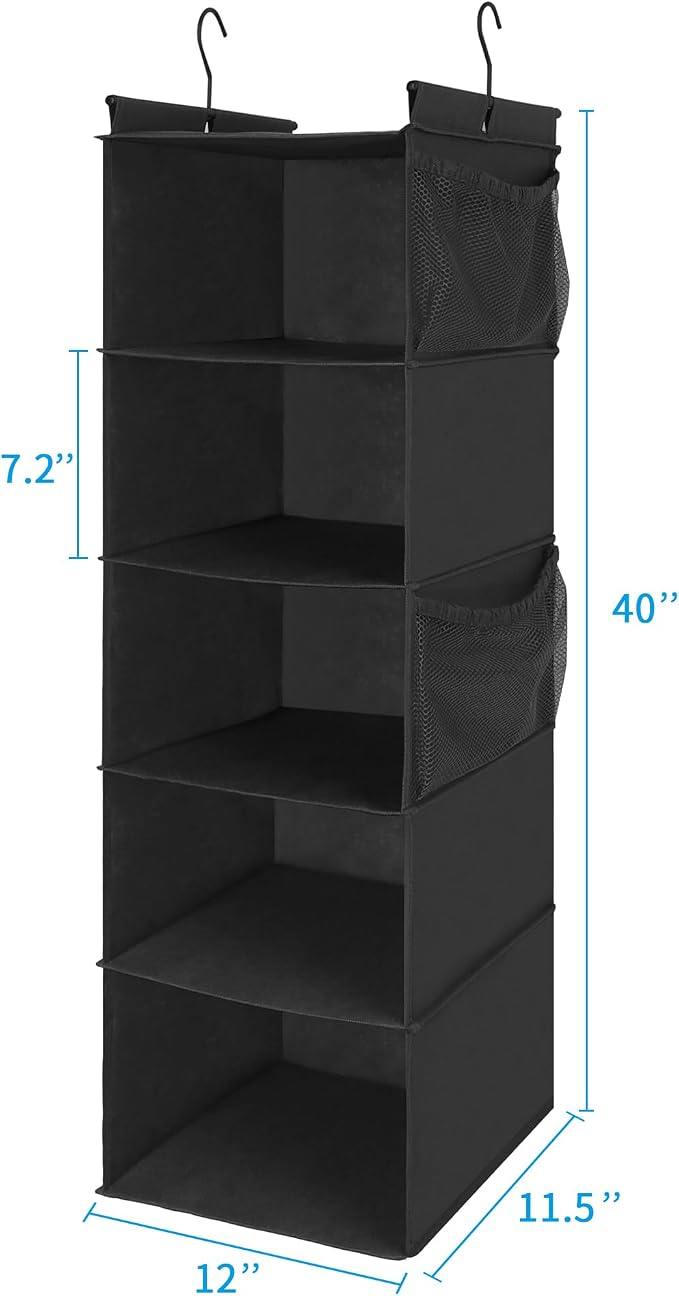 MAX Houser 5-Shelf Hanging Closet Organizer, Space Saver, Cloth Hanging Shelves - Image 3