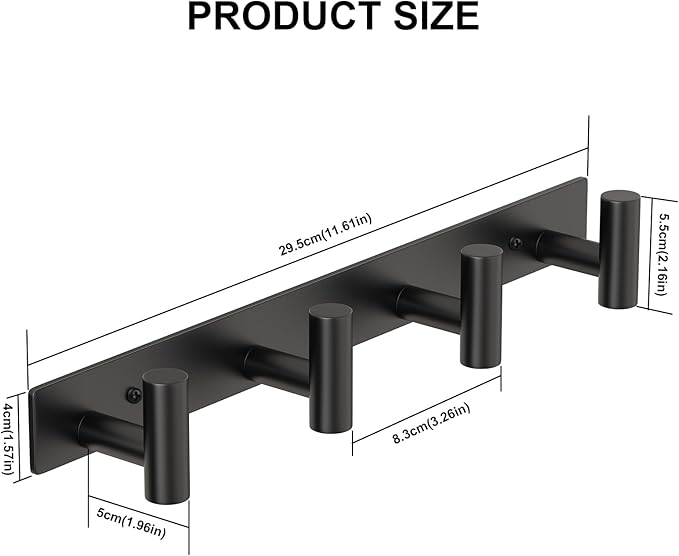 PMMASTO Coat Rack Wall Mounted, 4 "T Shaped Wall Hooks - Image 2