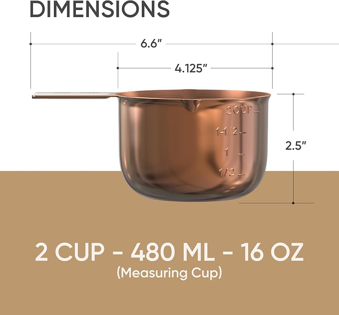 Color Up 2 Cup Measuring Cup, 480ml Copper Stainless Steel Metal Measuring Scoop - Image 3