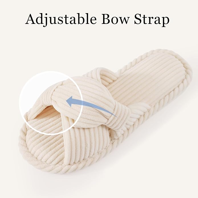 Evshine Summer House Slippers for Women Corduroy Cross Bow Indoor Slippers Open - Image 3