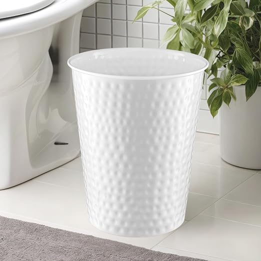Monarch Abode White Hand Hammered Metal Wastebasket - Image 4