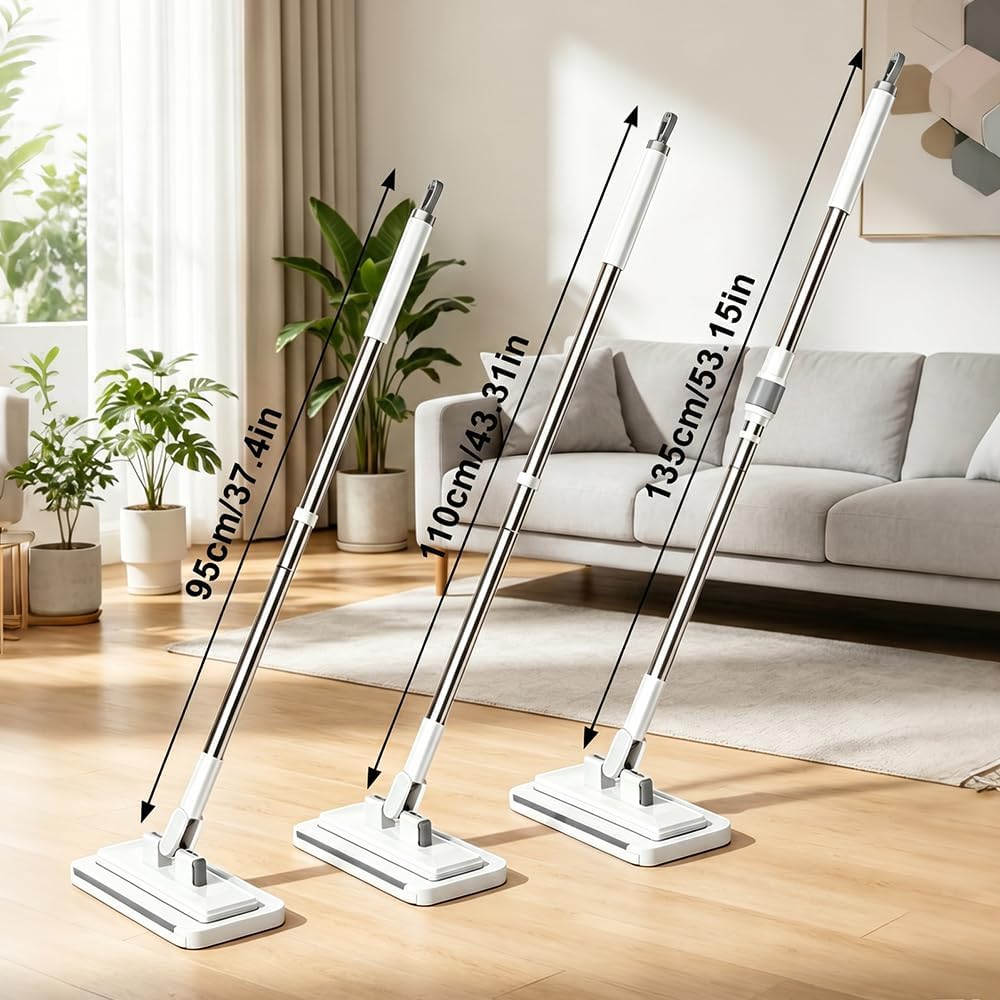 Hands-Free Multi-Purpose Flat Mop, Long Handle Hands Free Flat Mop One Click Convenient Cloth Changing MiniMops, Disposable Dust Snap Mops Grip Zero Touch Mops for Multi Surface Cleaning (37.4 in)
