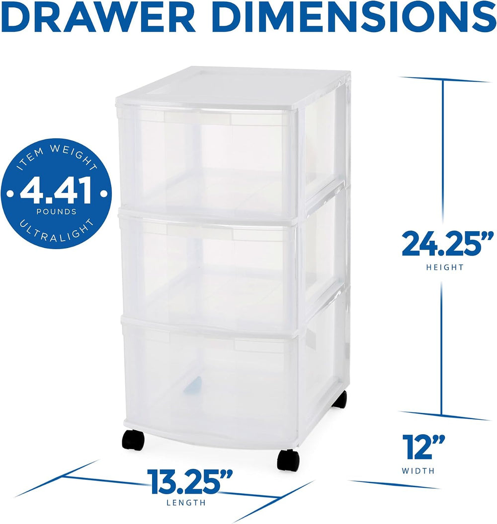 Gracious Living 3-Drawer Organizer Cart, Plastic Dresser with Wheels, 3 Tier ...