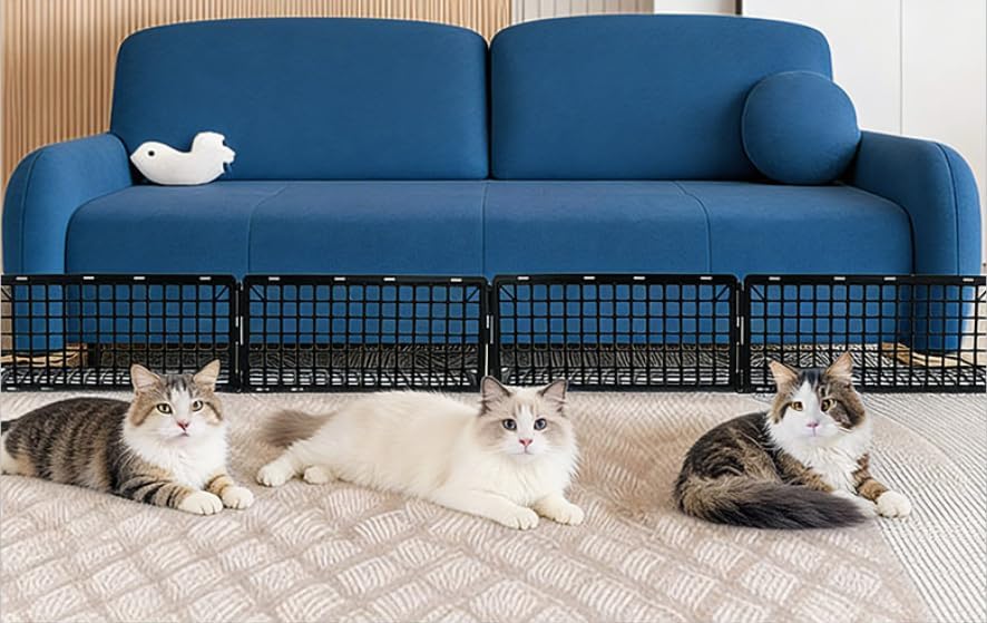 12 Pack Adjustable Under Bed Blocker for Pets - Plastic Couch Barrier with Cable Ties, Black Furniture Gap Blockers to Stop Dogs Cats from Crawling Under Sofa, Under Bed Toys Blocker for Kid