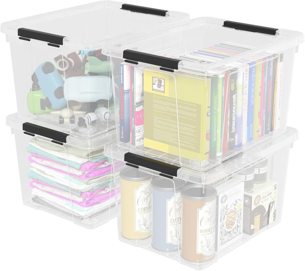 40 Quart Plastic Storage Bin with Lid, Clear Storage Tote Bin, Pack of 4