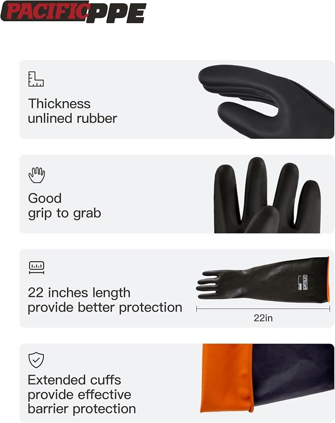 PACIFIC PPE Heavy Duty Latex Chemical Gloves, Strong Acid Resistance Rubber - Image 2