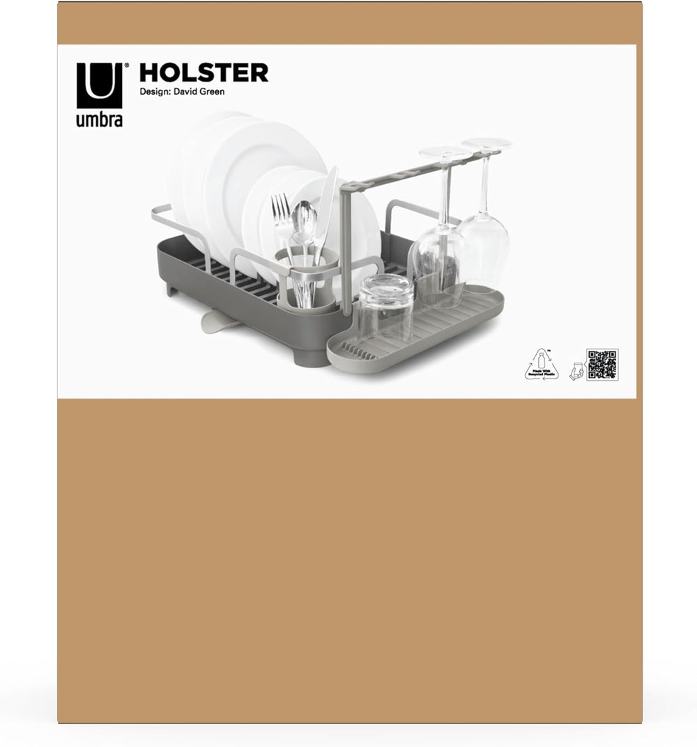 Umbra Holster Dish Rack– Molded Plastic Dish Drying Rack with Drainage Spout,...