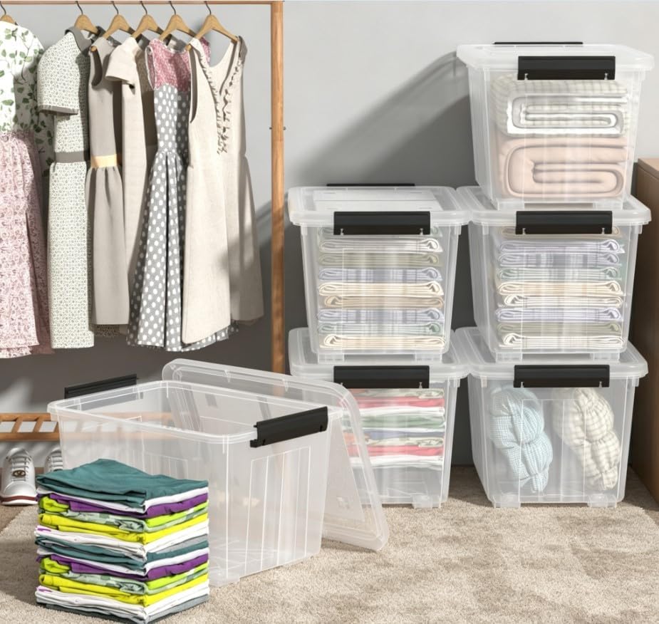 Wakikin Large 50 Quart Clear Plastic Storage Bins with Wheels, 6-Pack