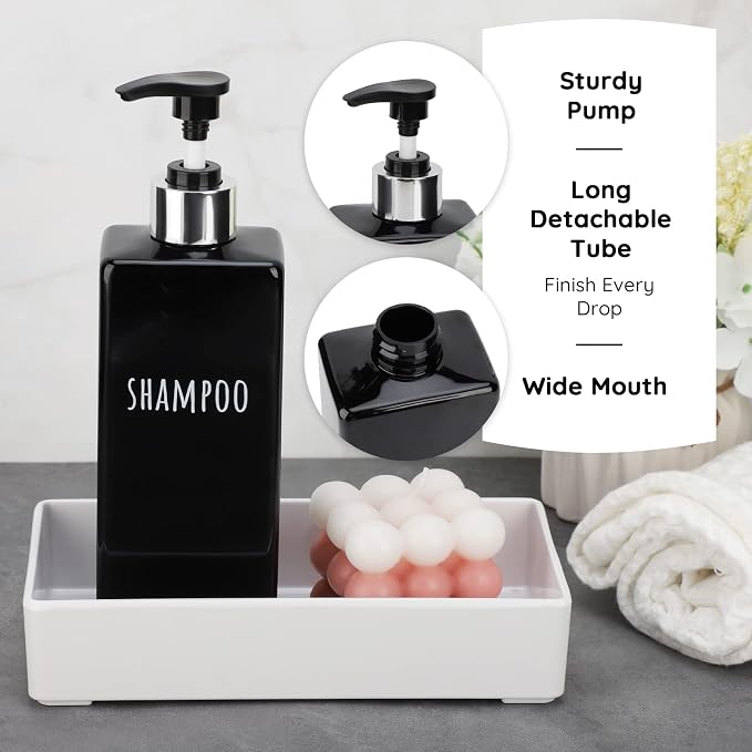 Segbeauty Shower Soap Dispenser Black, 500ml Reusable Plastic Square Shampoo - Image 3