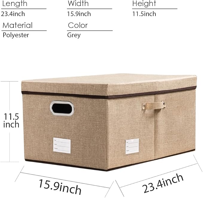 PRANDOM Storage Bins with Lids Jute Fabric Foldable Storage Boxes Organizer
