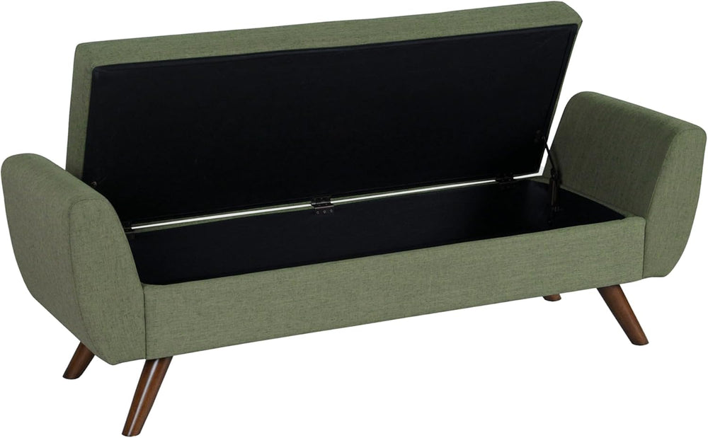 HomePop 60" Modern Storage Bench with Wood Legs - Olive Green Woven