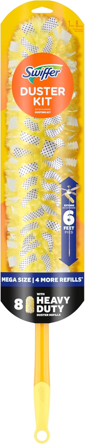 Swiffer Duster Kit with 6 ft Super Extendable Handle, Heavy Duty Starter Kit with 8 Refills