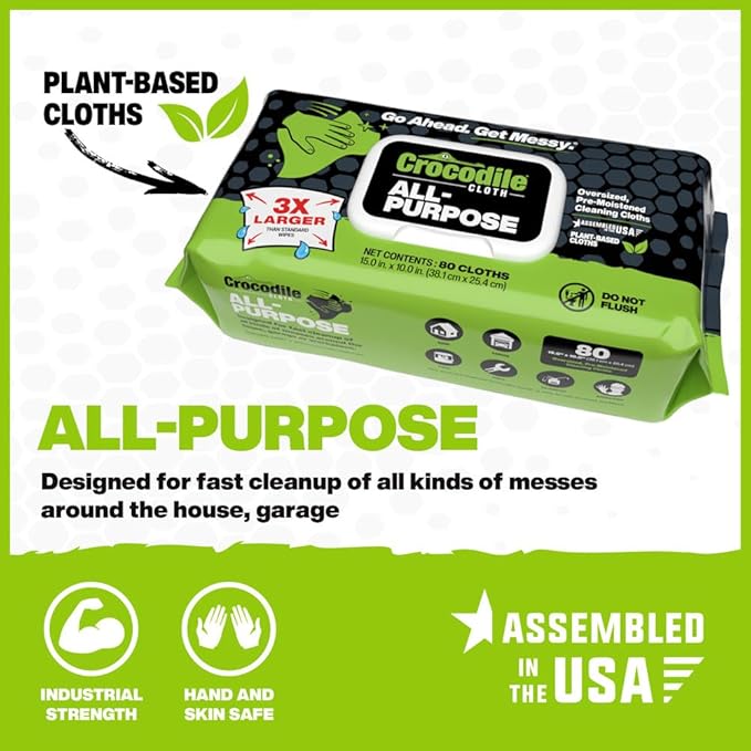 Crocodile Cloth All-Purpose Cleaning Wipes – 80 Count, Safe on Skin - Image 2