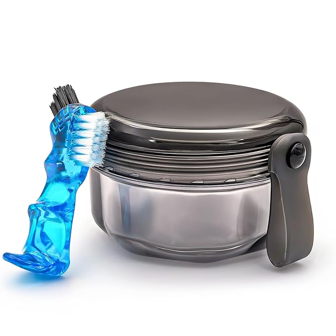 Leak Proof Denture Cups for Soaking Dentures, Partial Denture Bath Case Travel by EZEELAI