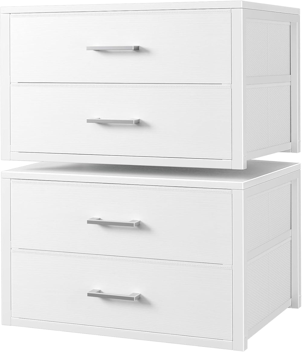 BOLUO Stackable Storage Drawers Closet Organizers and Storage Fabric White 2 ...