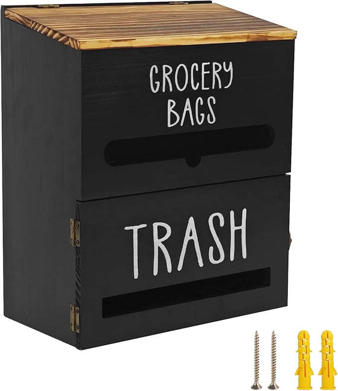 2 in 1 Trash Bag Dispenser, Double Wall Mounted, Wood Trash Bag Holder by Liuceny