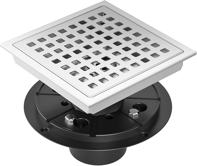 6 Inch Square Shower Drain Chrome, Bathroom Floor Drain, Stainless Steel Drain by Dilvii
