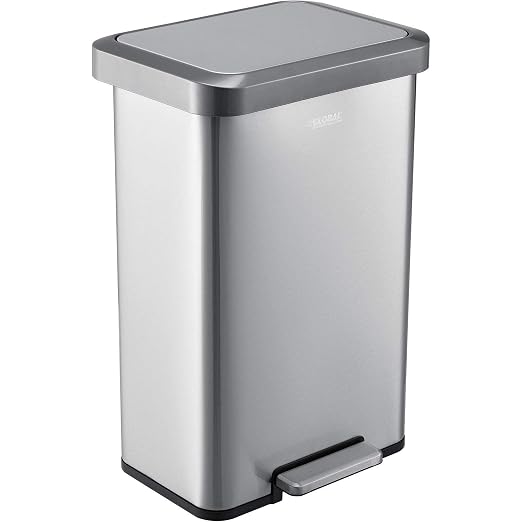 Global Industrial 12 Gallon Stainless Steel Trash Can, Rectangular Step-On - Image 7