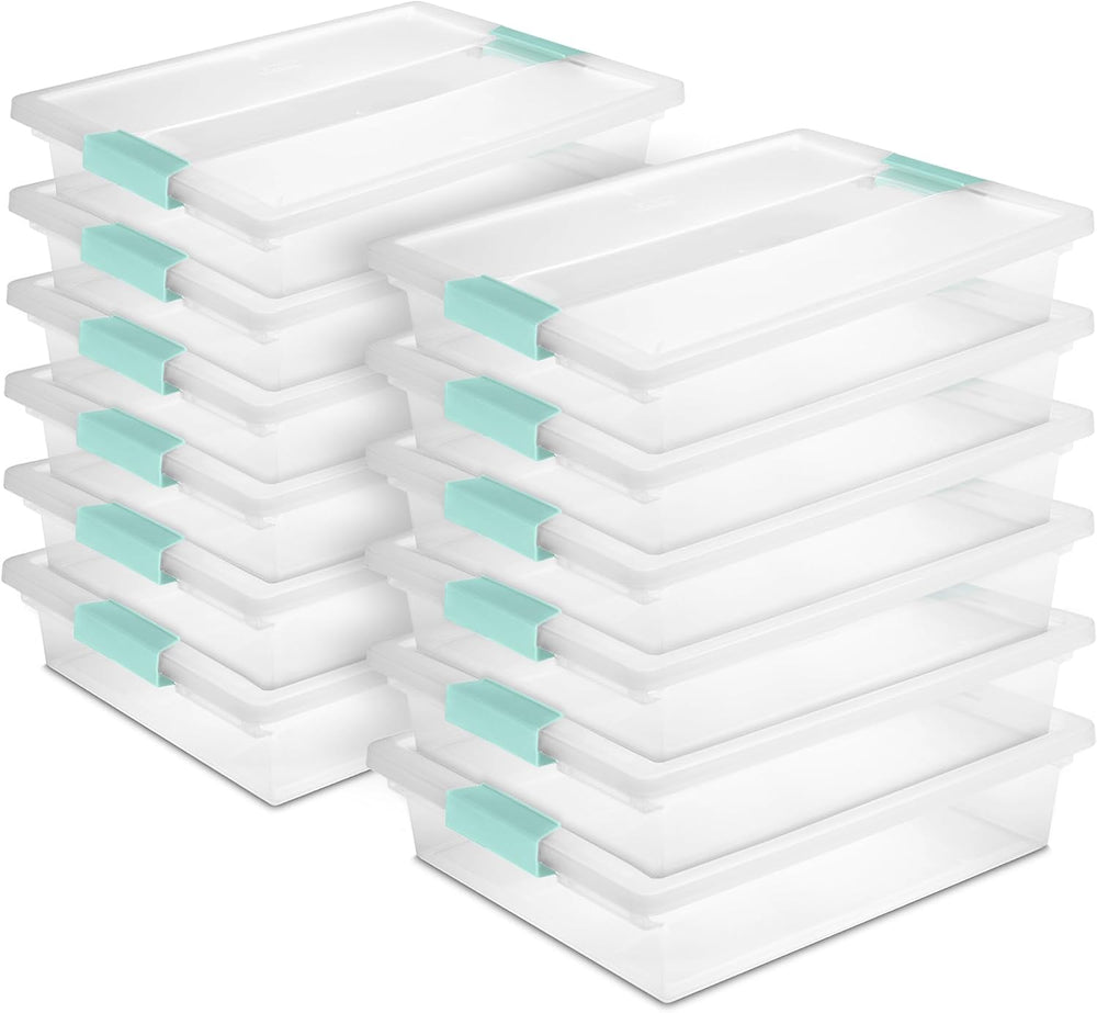 Sterilite 12-Pack Clip Box, Stackable Clear Plastic Bins