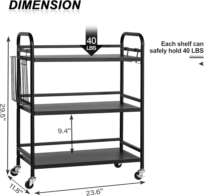 HDANI 3 Tier Metal Rolling Utility Cart, High Capacity Multi Purpose Heavy Duty - Image 8