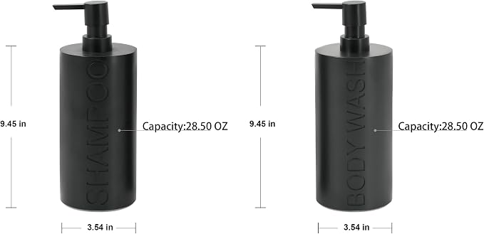 Matte Black Resin 2 Piece Shampoo and Body Wash Dispenser Set, Luxurious - Image 2