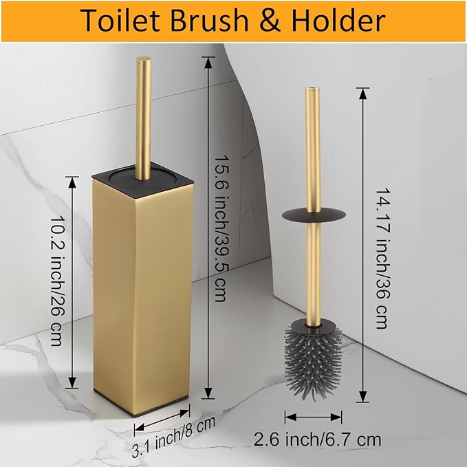 BGL Standing Toilet Brush and Holder Brushed Gold Aluminium Toilet Bowl Cleaner - Image 2