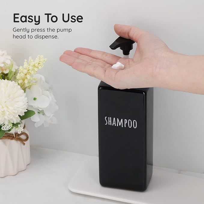Segbeauty Shower Soap Dispenser Black, 500ml Reusable Plastic Square Shampoo - Image 4